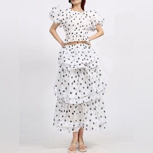 Polka Dot Puff Sleeve Top and Skirt Set